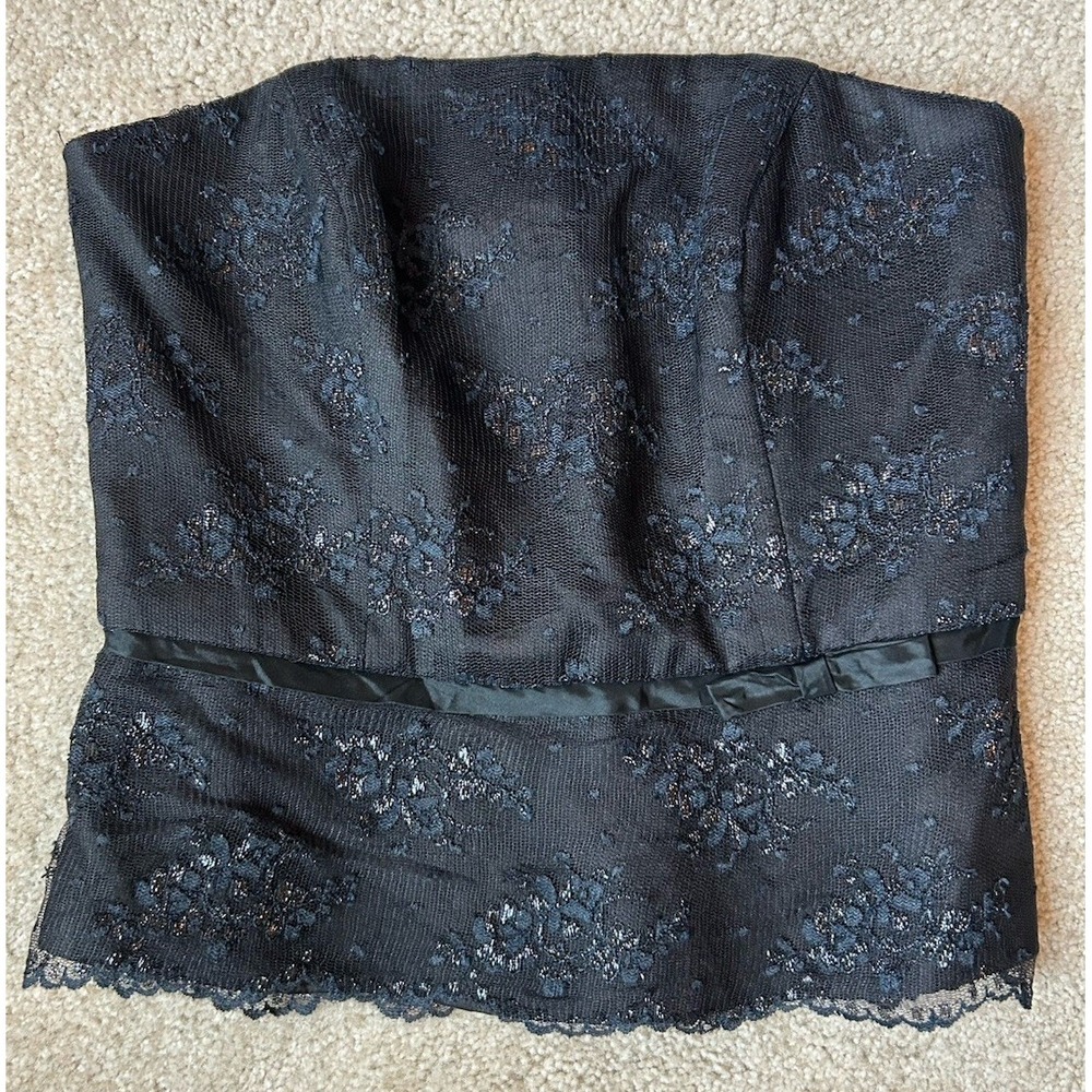 Vintage 90s Y2K Michelangelo Strapless CorsetTop 2 S Gothic Dark Fairy Lace Bow